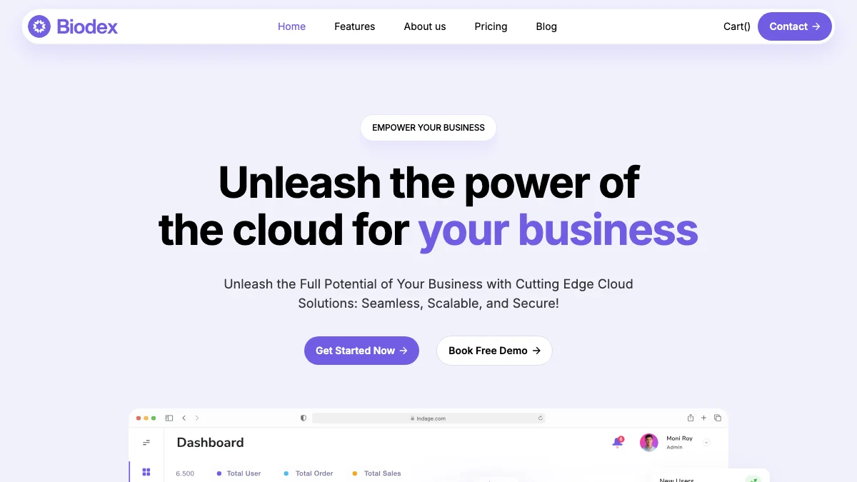 Screenshot of the Biodex theme homepage