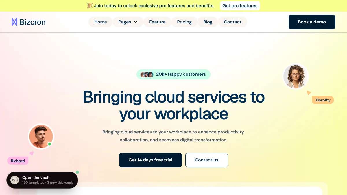 Screenshot of the Bizcron theme homepage