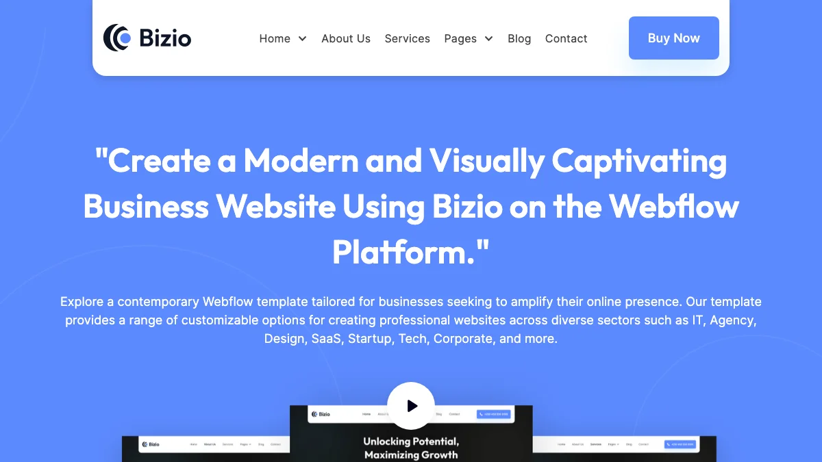 Screenshot of the Bizio theme homepage