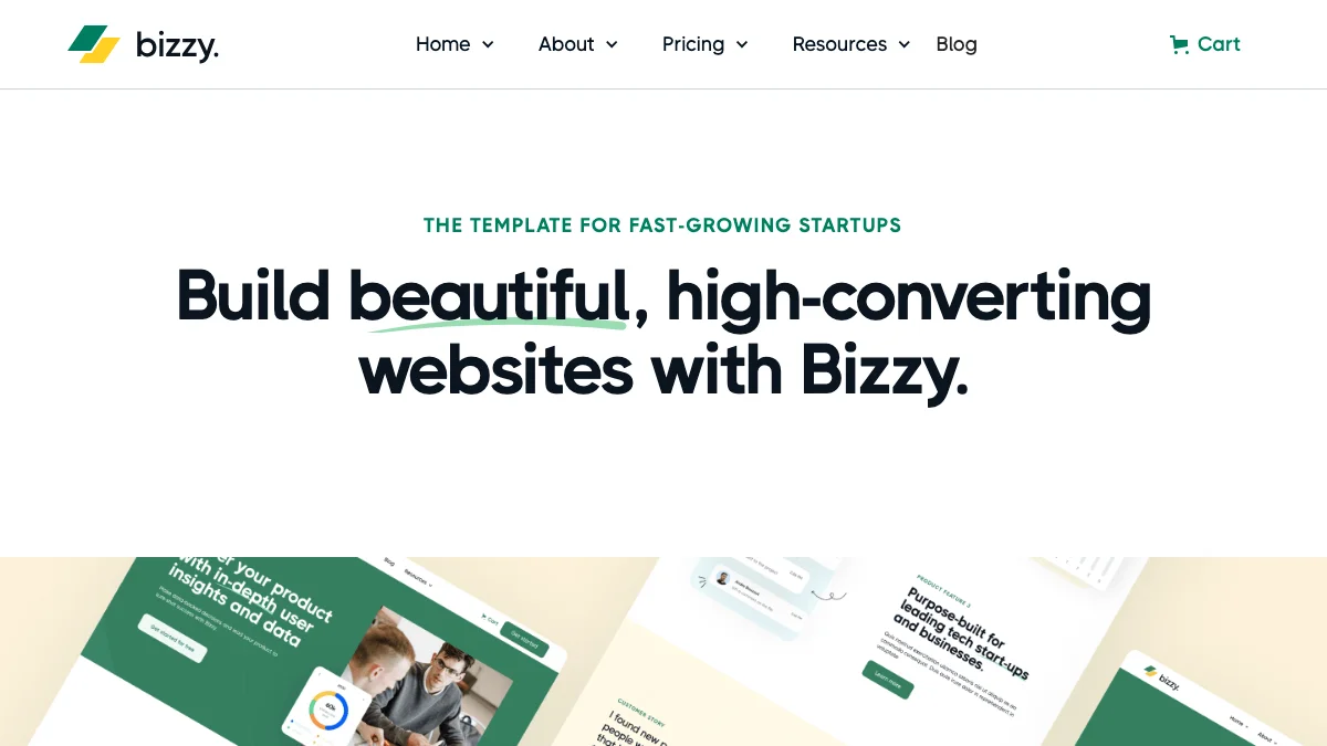 Screenshot of the Bizzy theme homepage