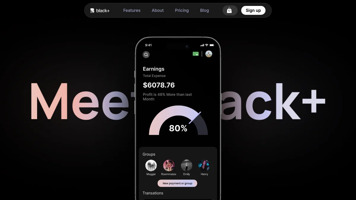 Screenshot of the Black Plus theme homepage
