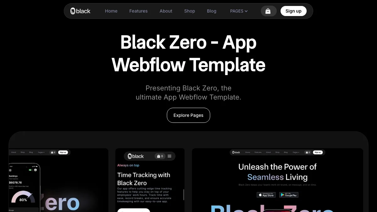 Screenshot of the Black Zero theme homepage