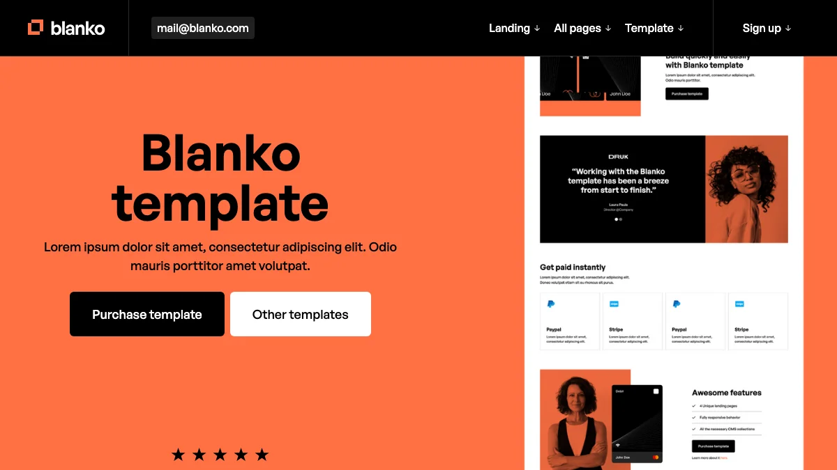 Screenshot of the Blanko theme homepage