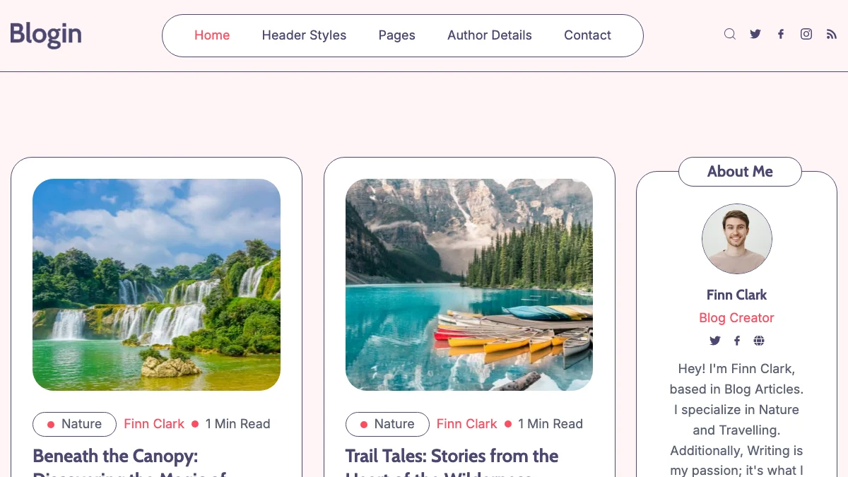 Screenshot of the Blogin theme homepage