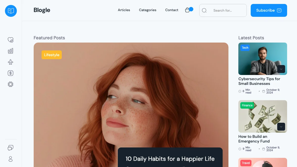 Screenshot of the Blogle theme homepage
