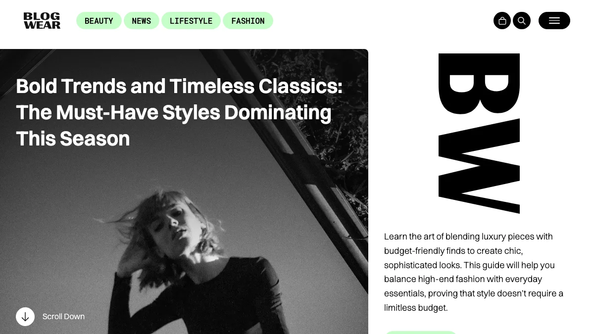 Screenshot of the BlogWear theme homepage