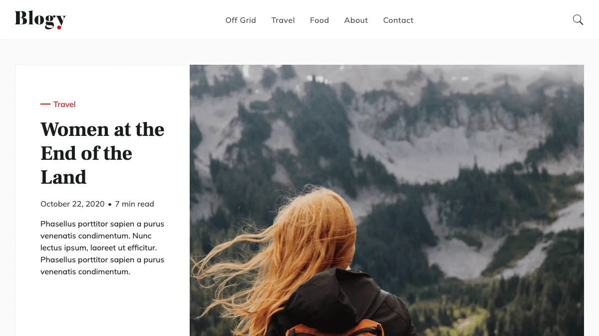 Screenshot of the Blogy theme homepage