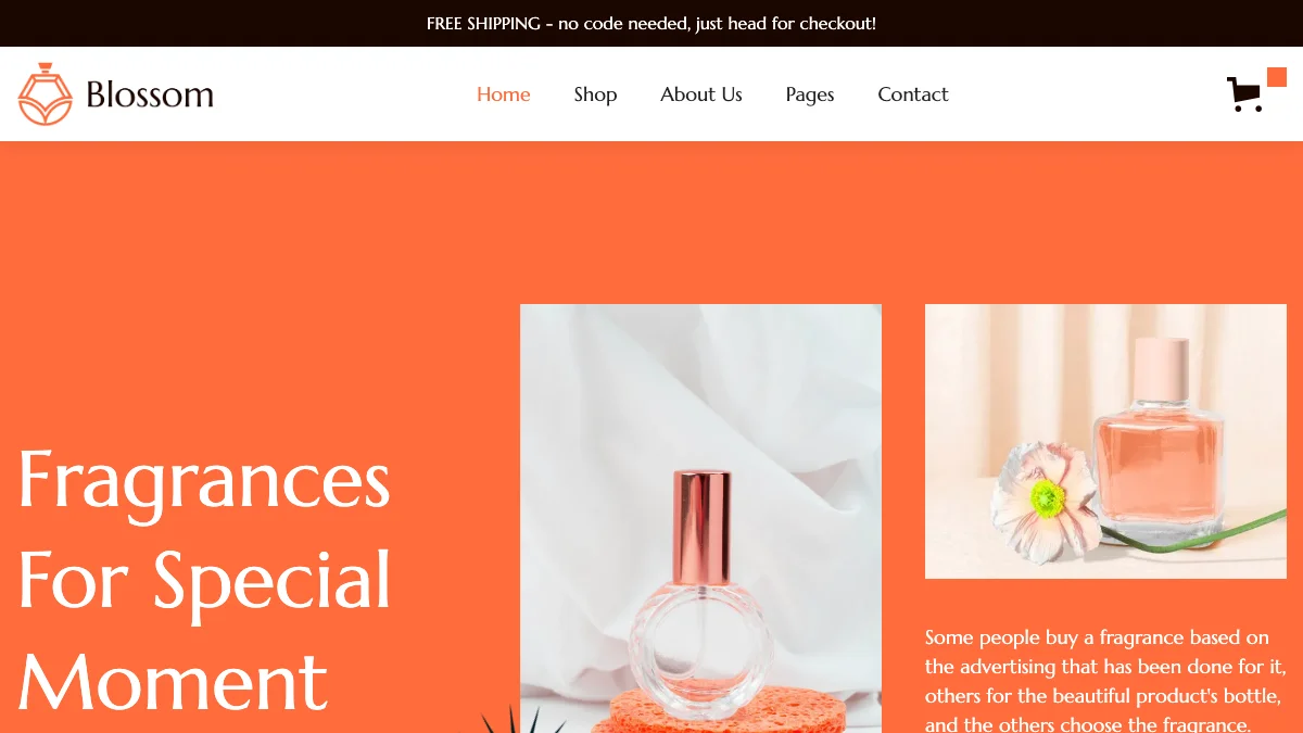 Screenshot of the Blossom theme homepage