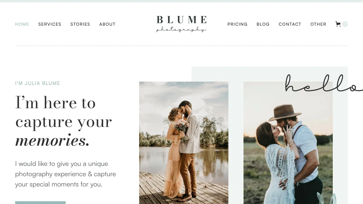 Screenshot of the Blume One theme homepage