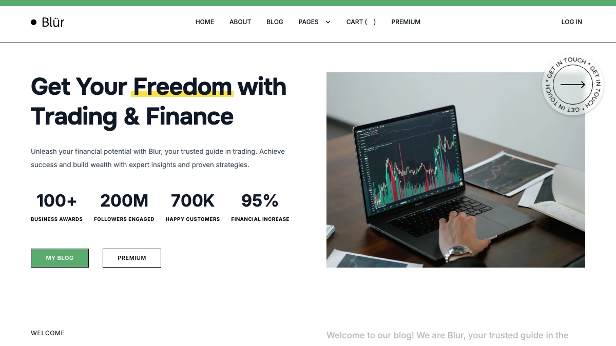 Screenshot of the Blur theme homepage