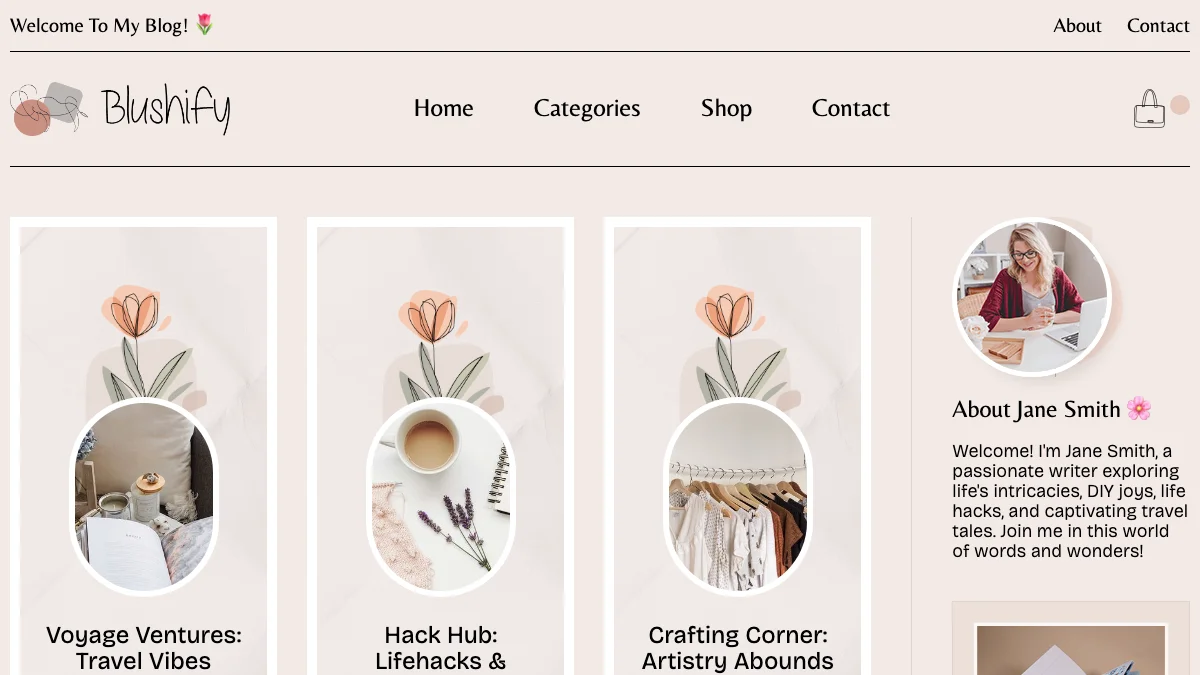 Screenshot of the Blushify theme homepage