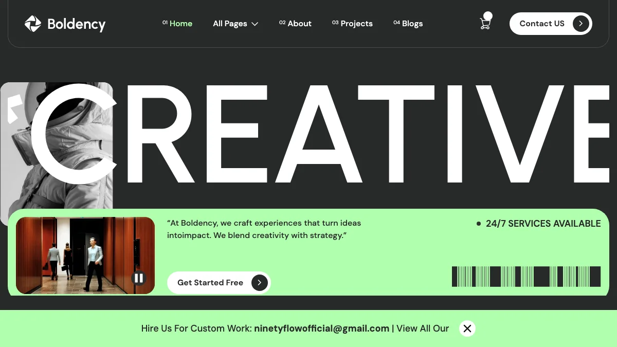Screenshot of the Boldency theme homepage