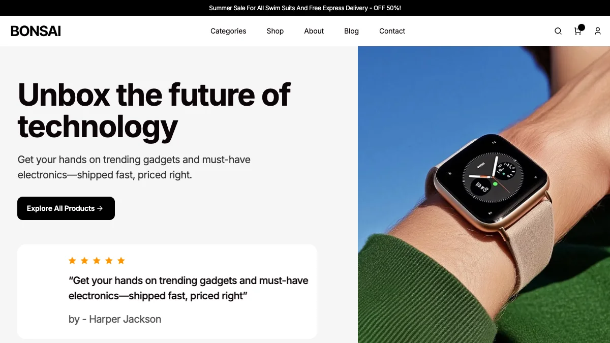 Screenshot of the Bonsai theme homepage