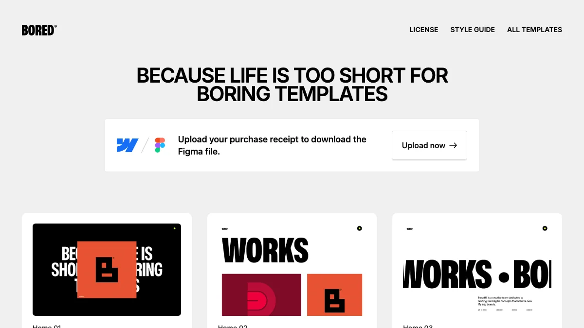 Screenshot of the Bored theme homepage