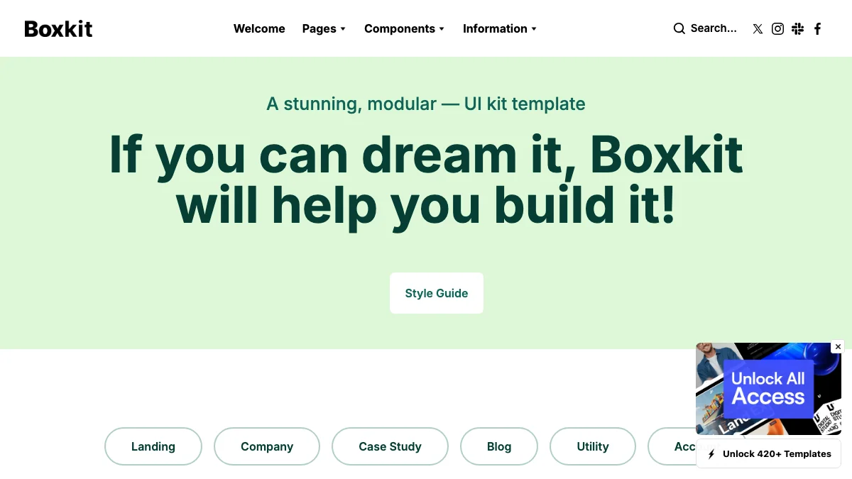 Screenshot of the Boxkit theme homepage