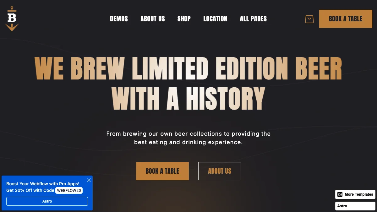 Screenshot of the Brewery 128 theme homepage