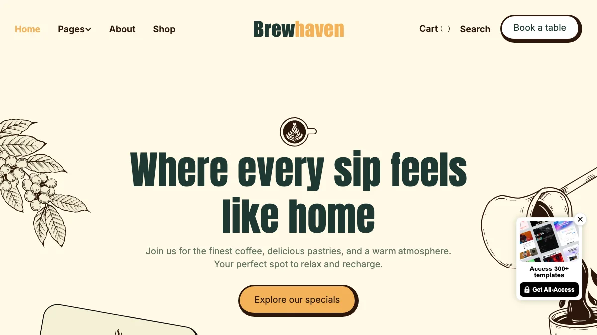 Screenshot of the Brewhaven theme homepage