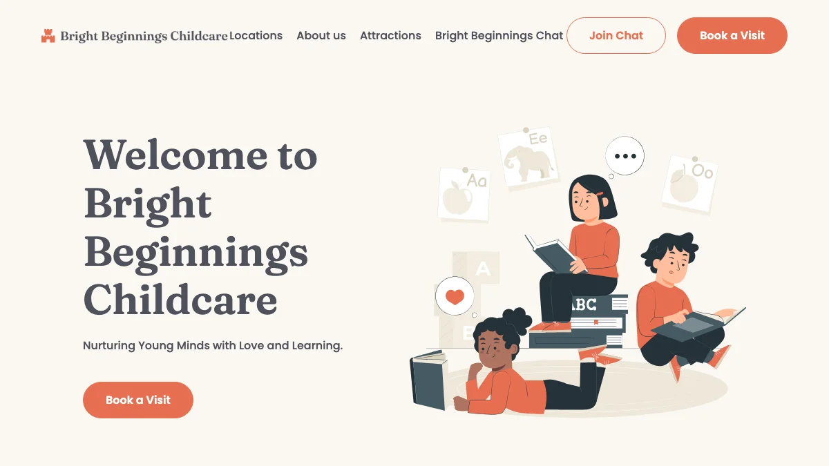 Screenshot of the Bright Beginnings Childcare theme homepage