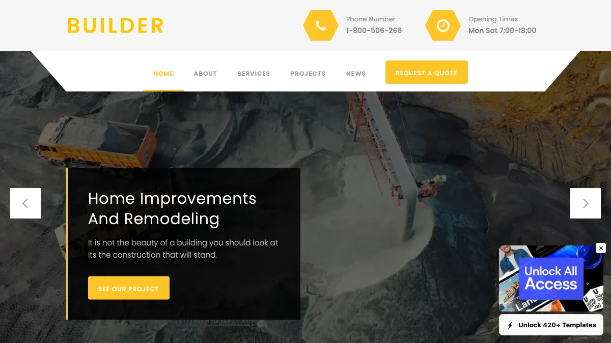 Screenshot of the Builder theme homepage