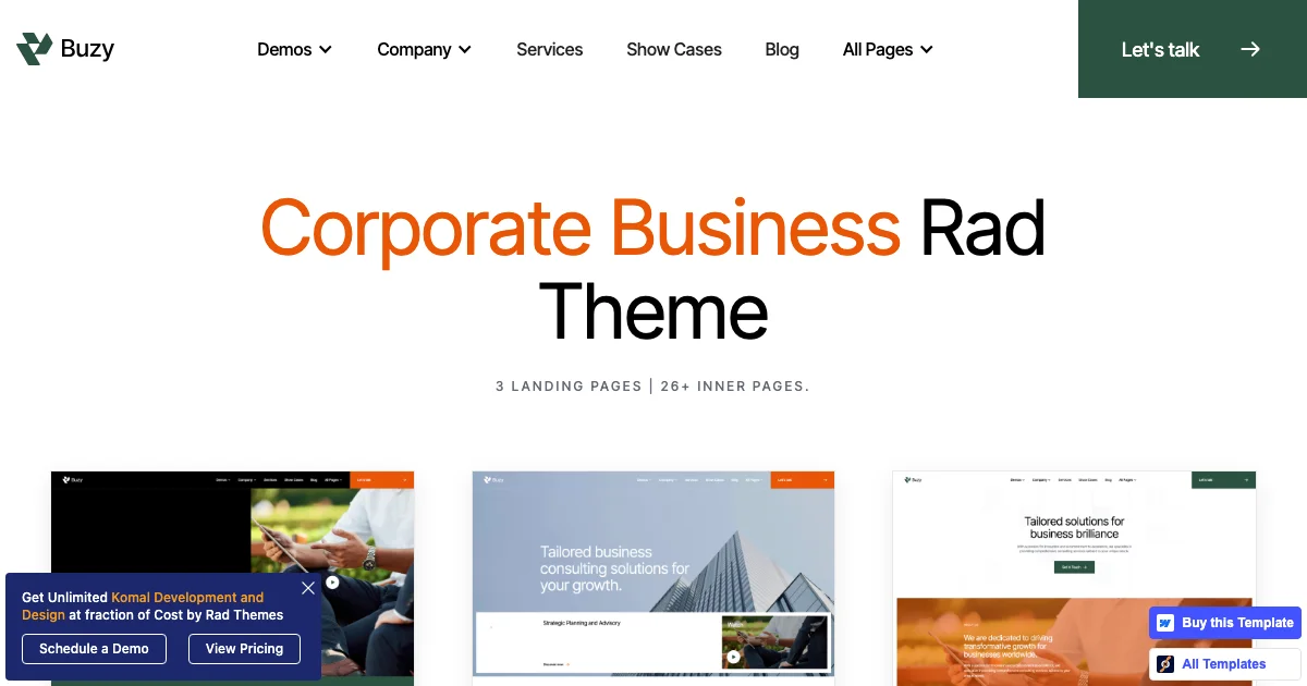 Screenshot of the Buzy theme homepage