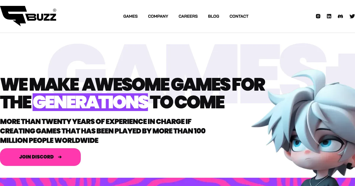 Screenshot of the Buzz theme homepage