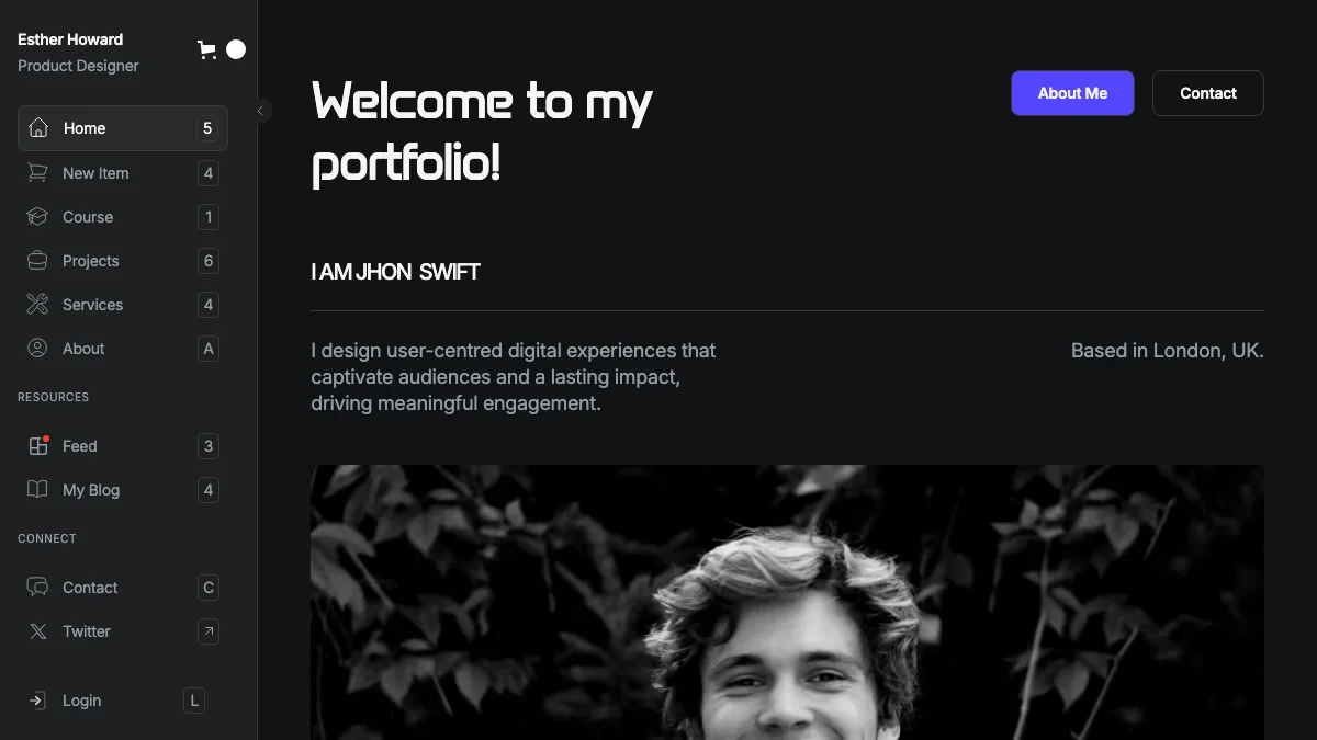 Screenshot of the Cardfolio theme homepage