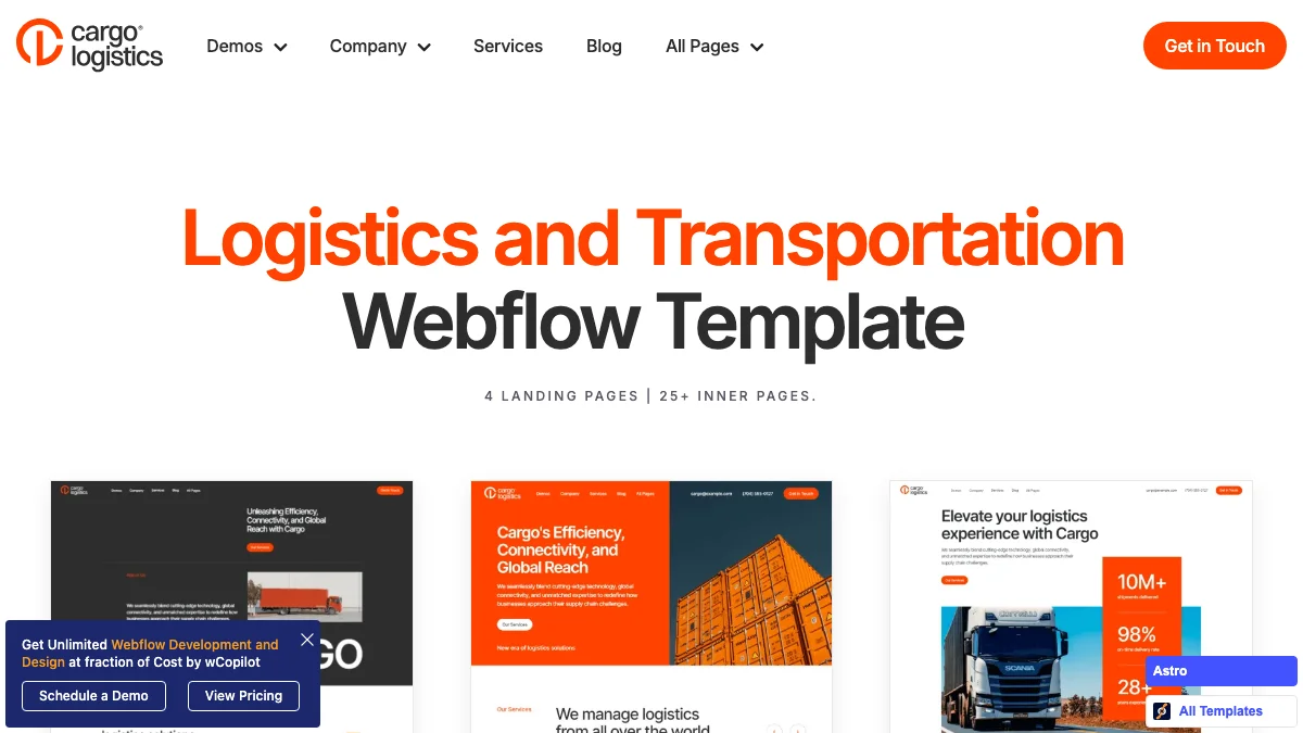Screenshot of the Cargo theme homepage