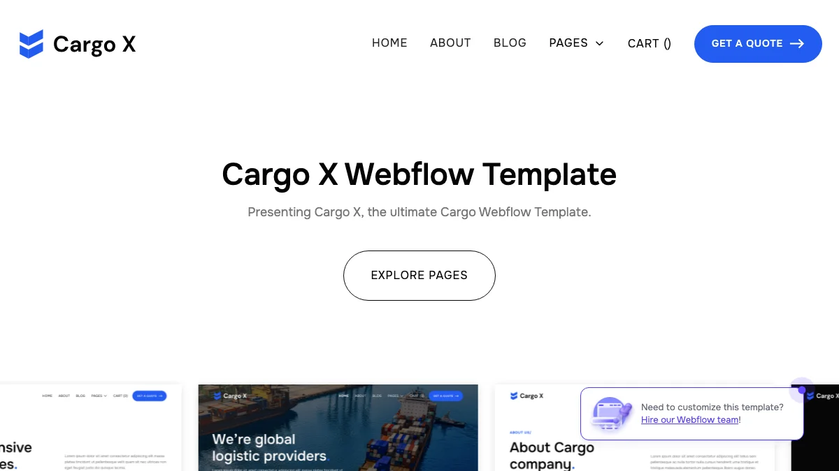 Screenshot of the Cargo X theme homepage