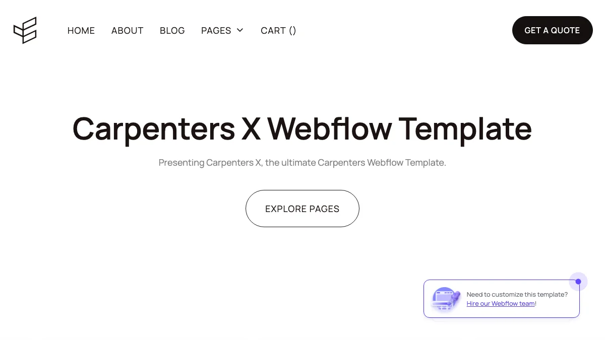 Screenshot of the Carpenters X theme homepage