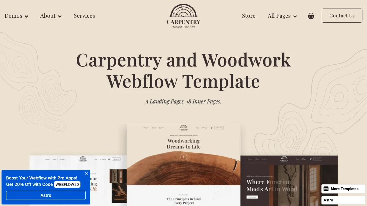 Screenshot of the Carpentry 128 theme homepage