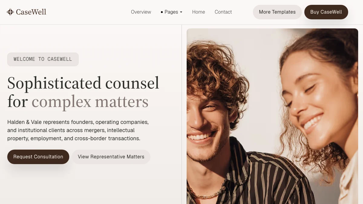 Screenshot of the CaseWell theme homepage