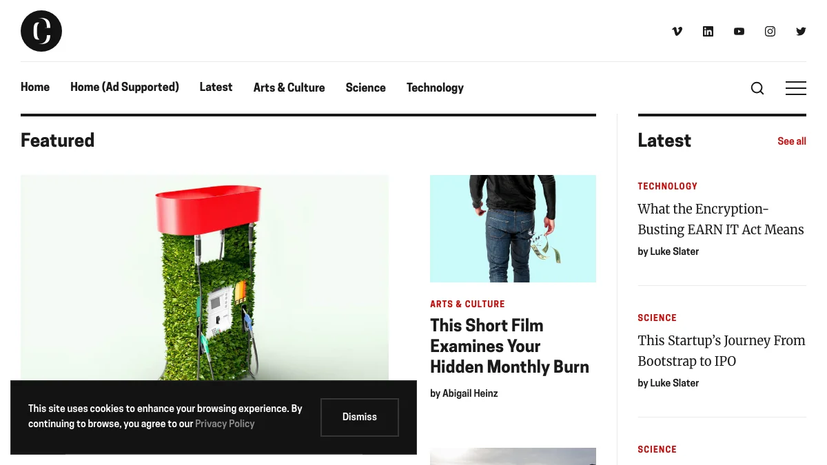 Screenshot of the Catalyst theme homepage