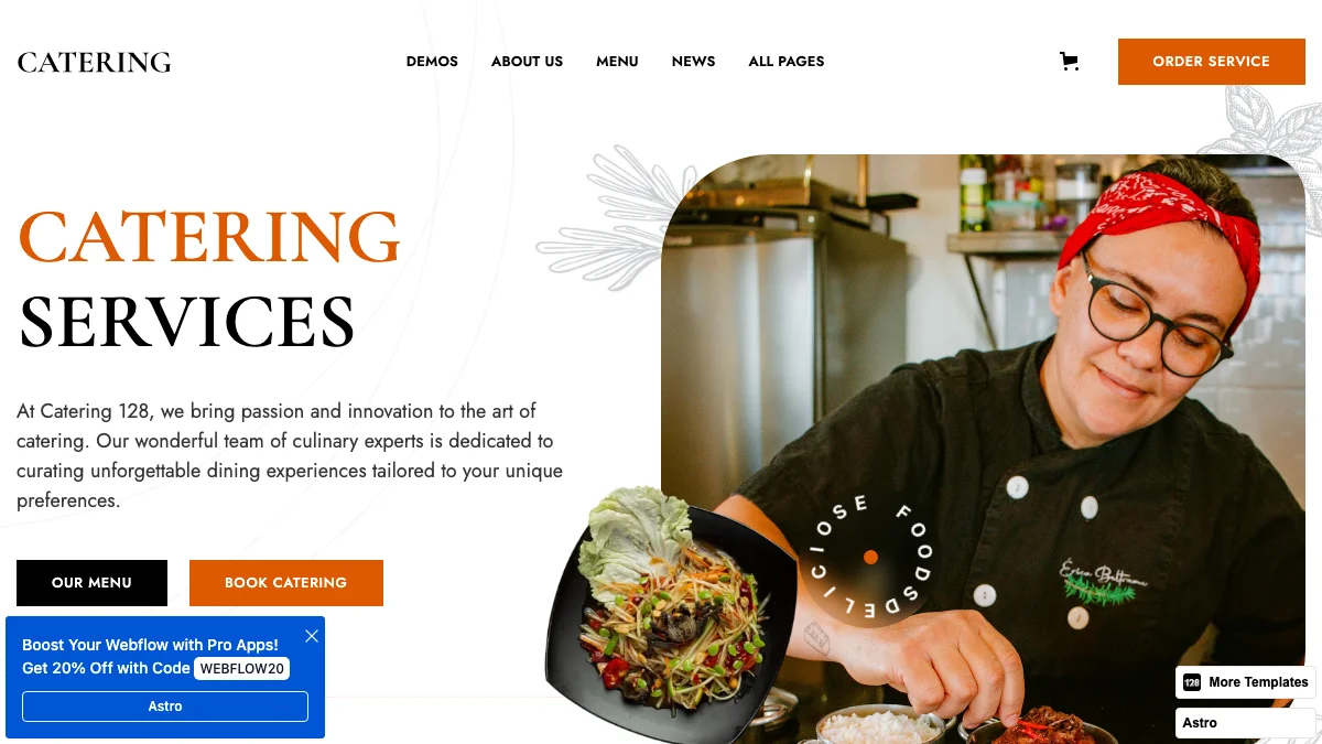 Screenshot of the Catering 128 theme homepage