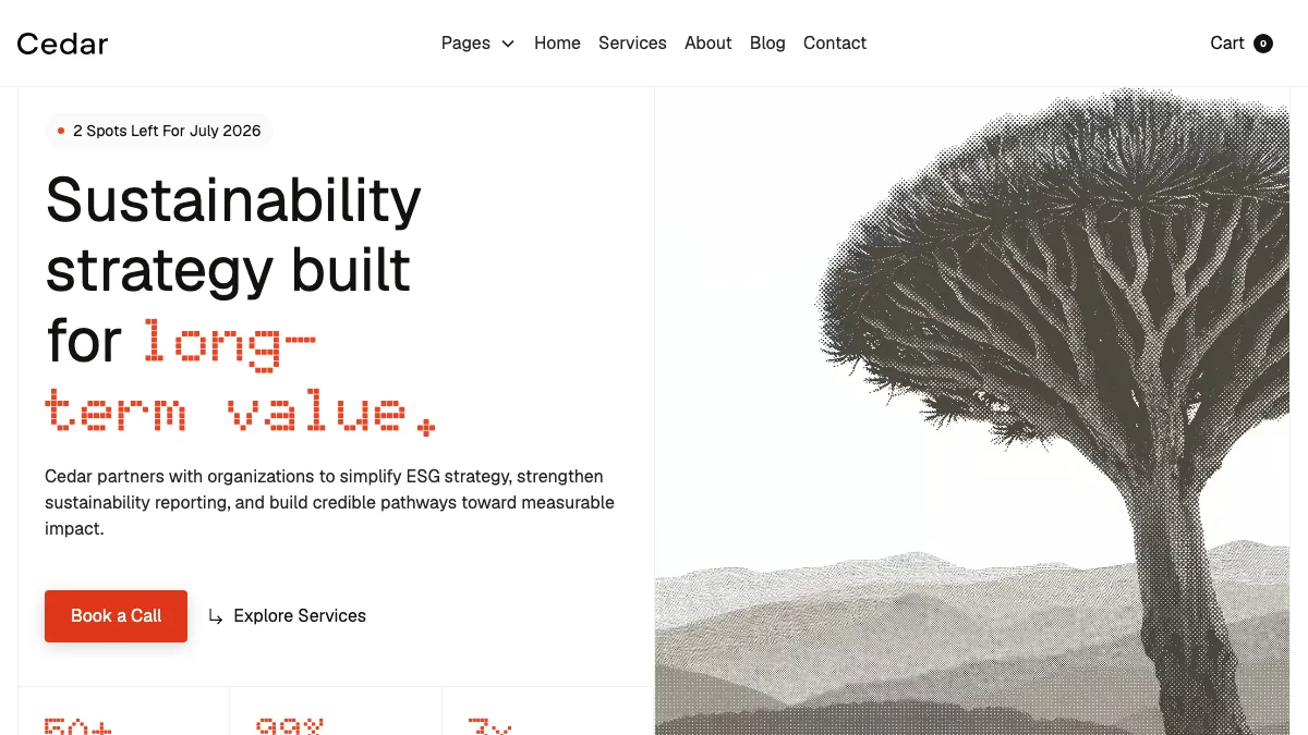 Screenshot of the Cedar theme homepage