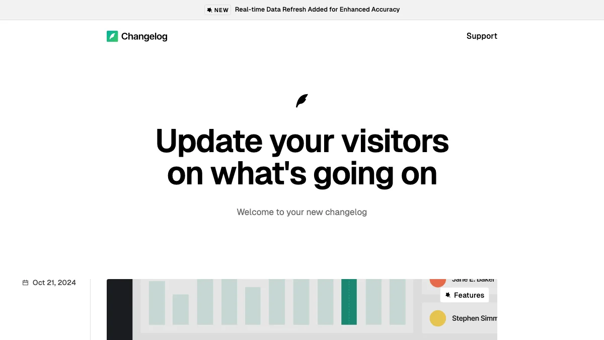Screenshot of the Changelog theme homepage
