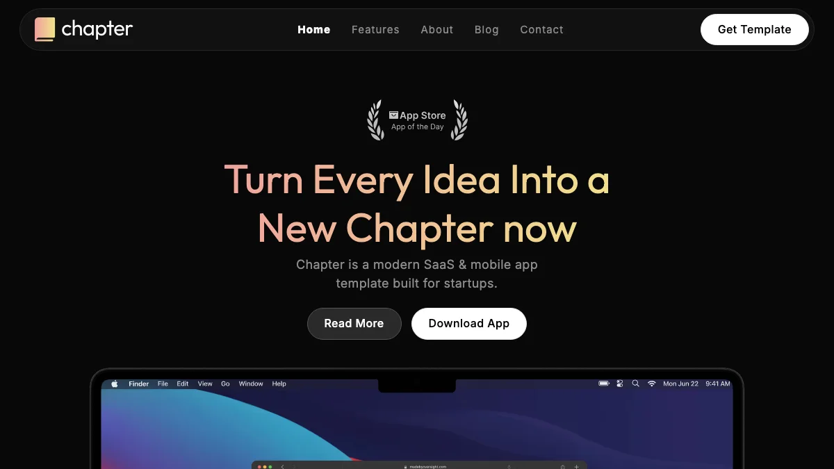 Screenshot of the Chapter theme homepage