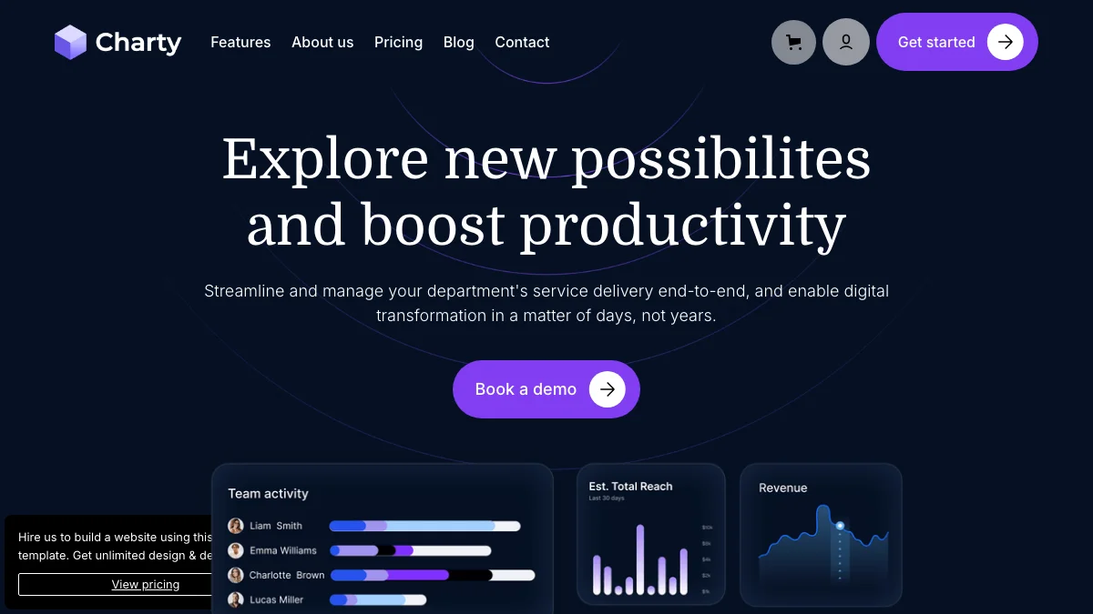 Screenshot of the Charty theme homepage