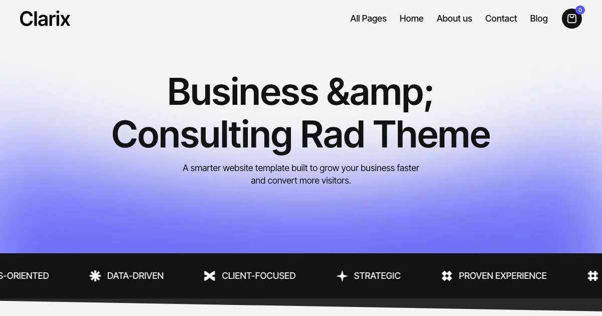 Screenshot of the Clarix theme homepage