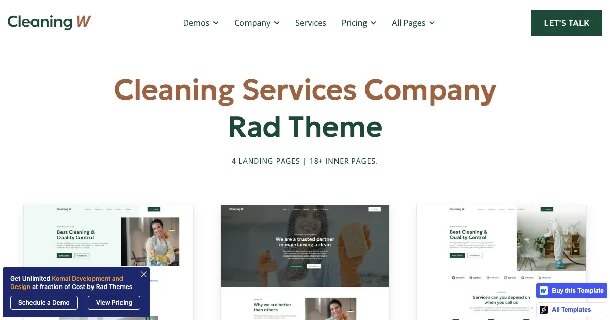 Screenshot of the Cleaning W theme homepage