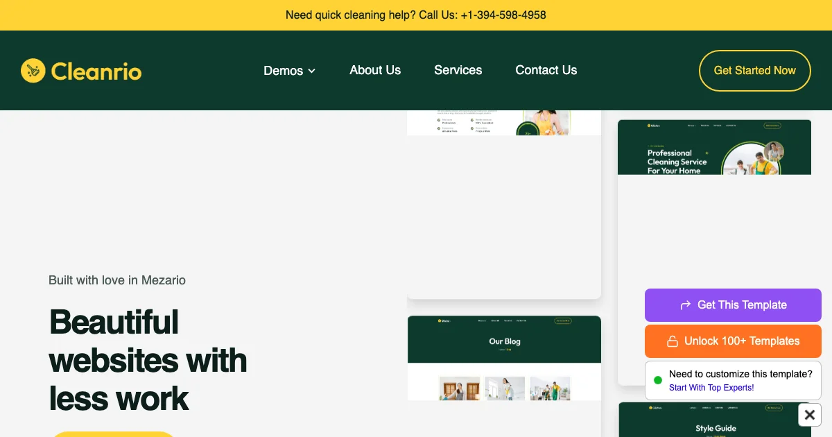 Screenshot of the Cleanrio theme homepage