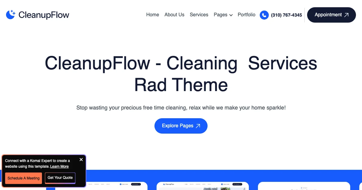 Screenshot of the CleanupFlow theme homepage
