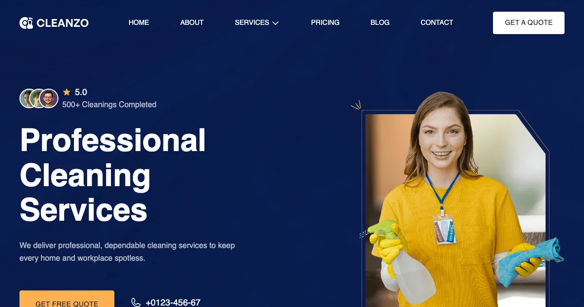 Screenshot of the Cleanzos theme homepage
