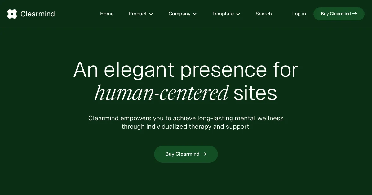 Screenshot of the Clearmind theme homepage