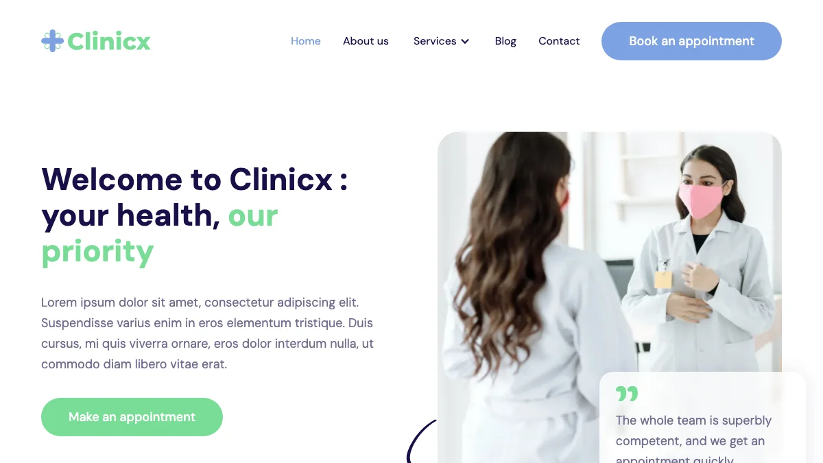 Screenshot of the Clinicx theme homepage