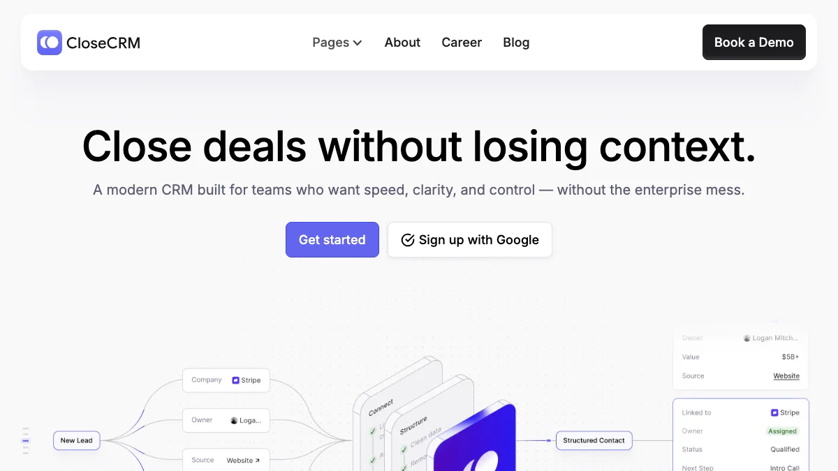 Screenshot of the CloseCRM theme homepage