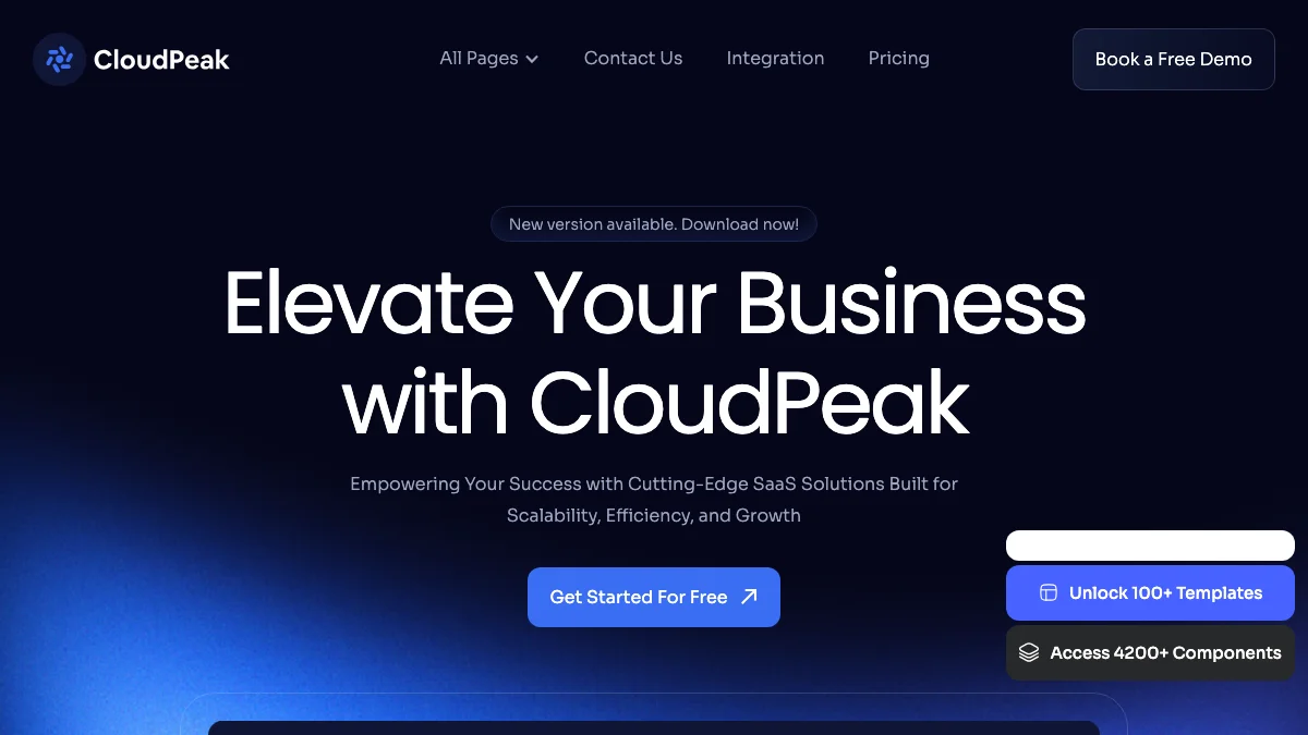 Screenshot of the CloudPeak theme homepage