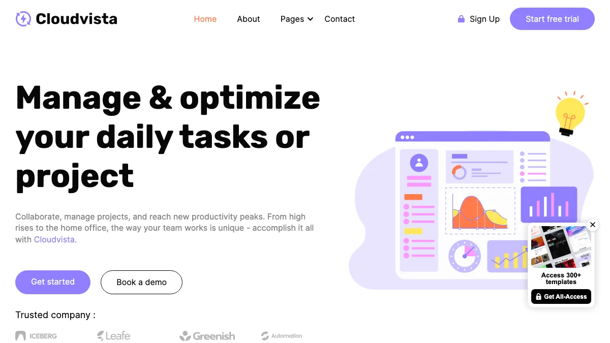 Screenshot of the Cloudvista theme homepage