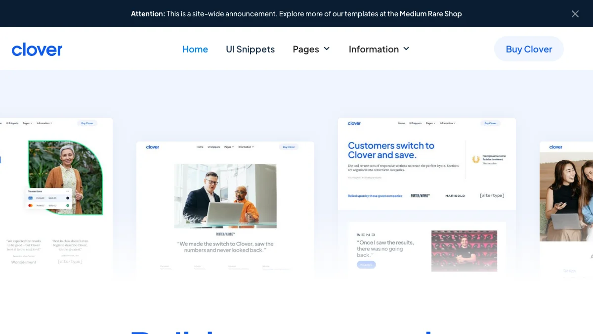 Screenshot of the Clover theme homepage
