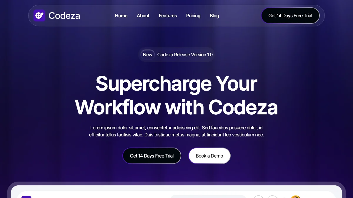 Screenshot of the Codeza theme homepage