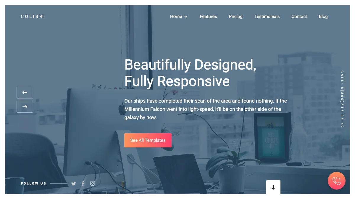Screenshot of the Colibri theme homepage